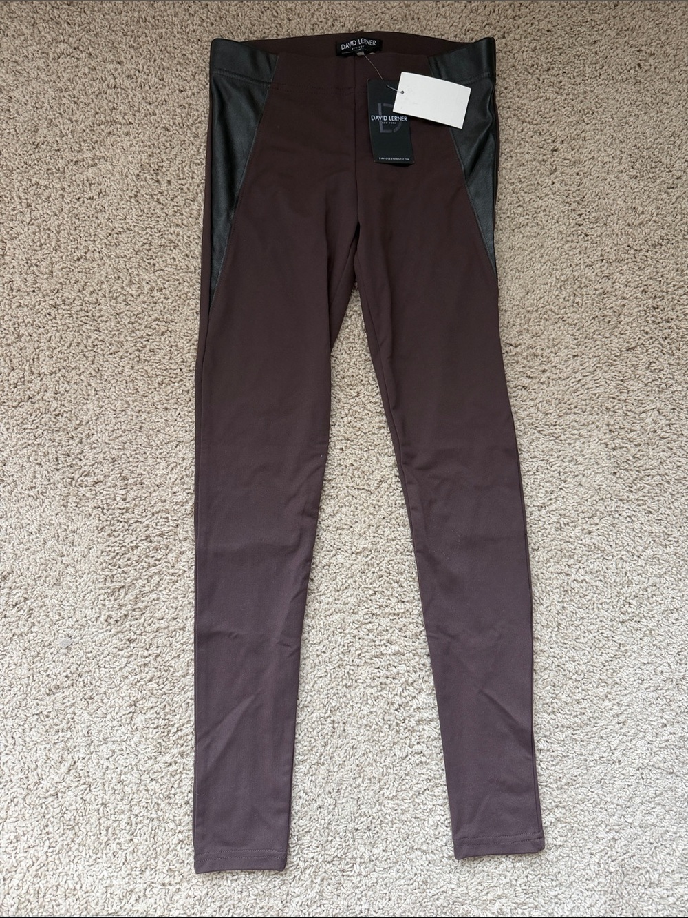 David Lerner Women’s Brown Leggings with Black Faux-Leather Panels